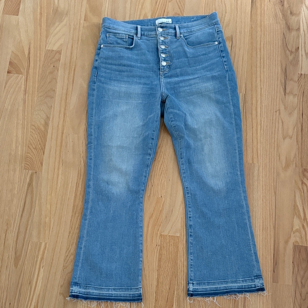 LOFT Light Blue Flare Jeans with Frayed Hem